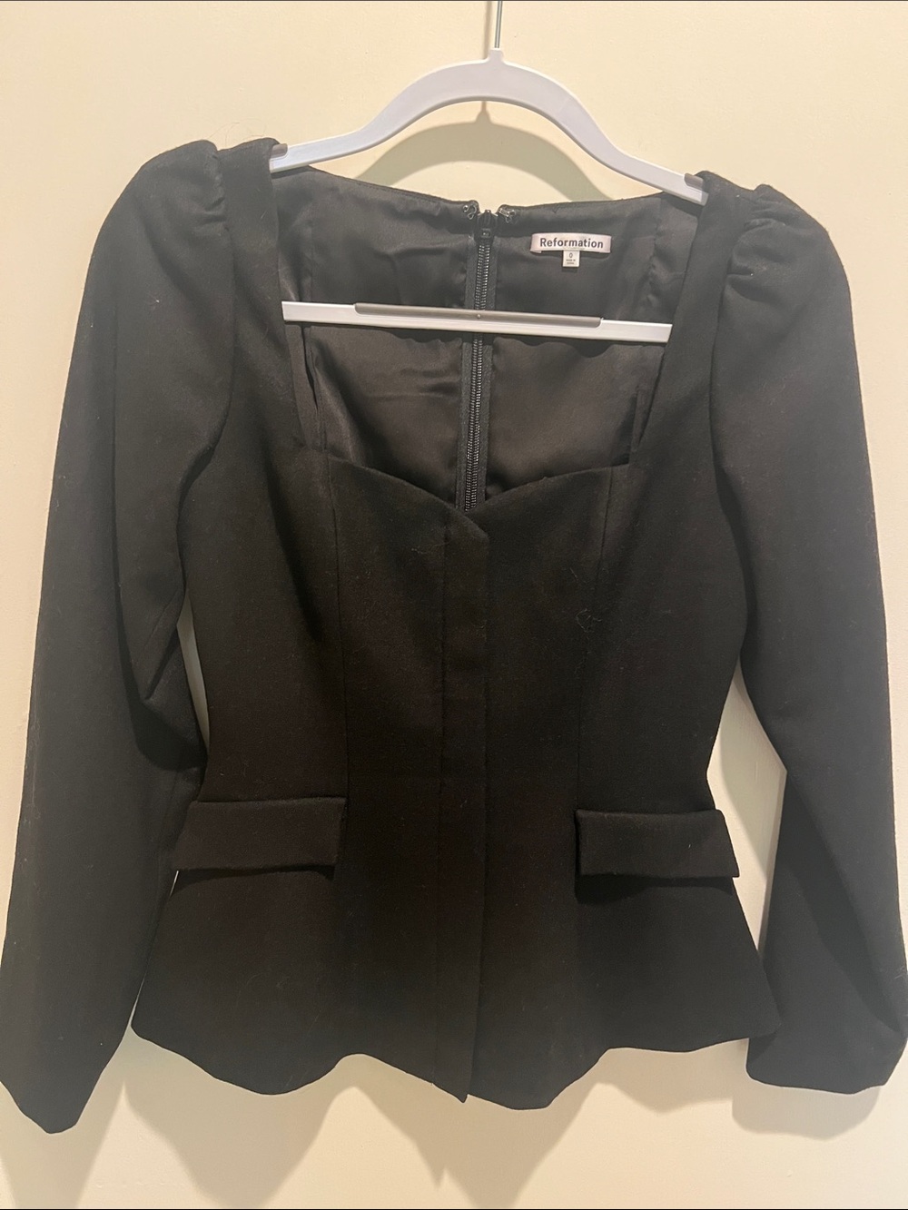 Reformation Black Structured Peplum Top
